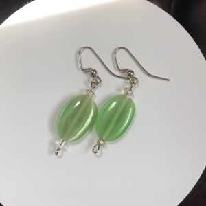 Hand Made Green beaded earrings NWOT